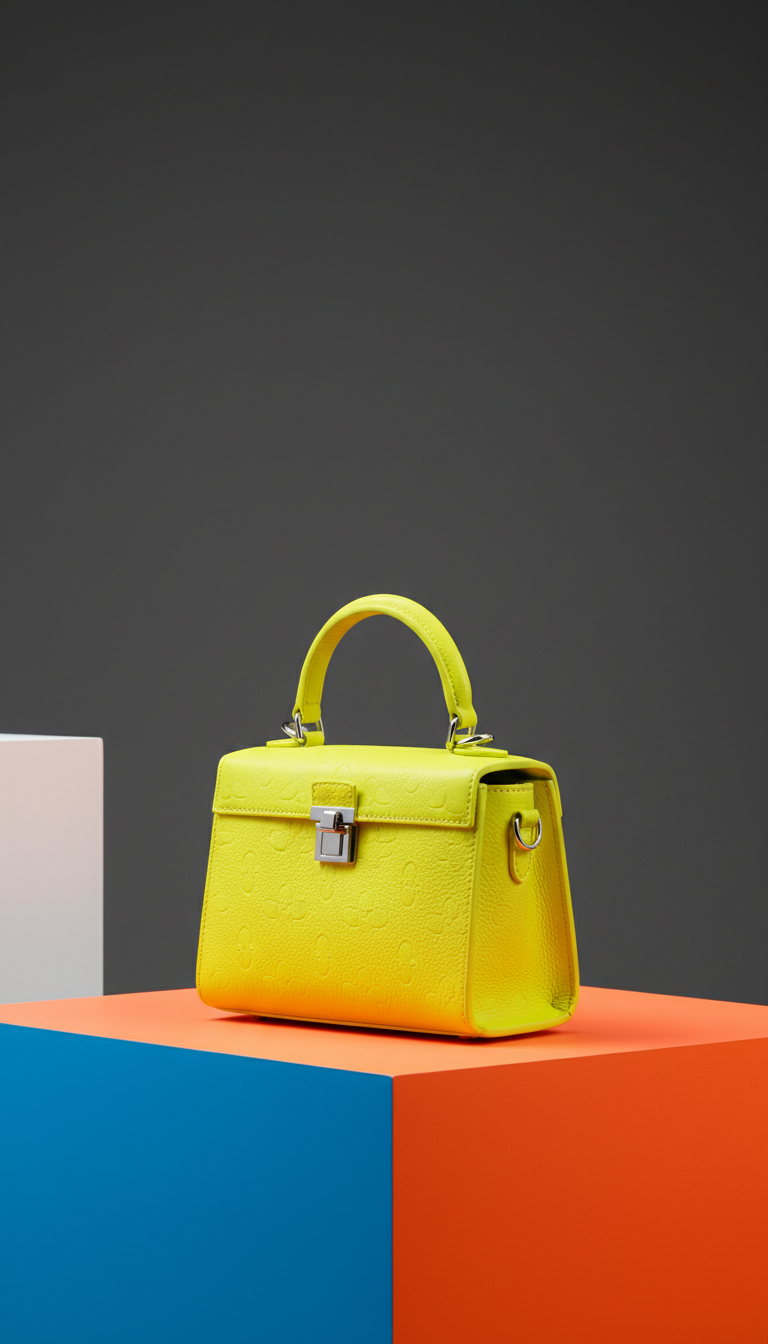 Neon lemon mini boxy purse with embossed lining