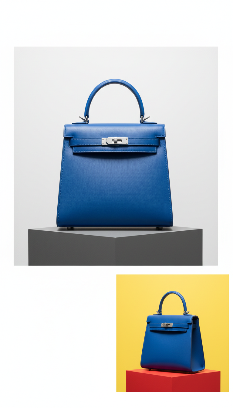 Electric blue architectural top-handle bag